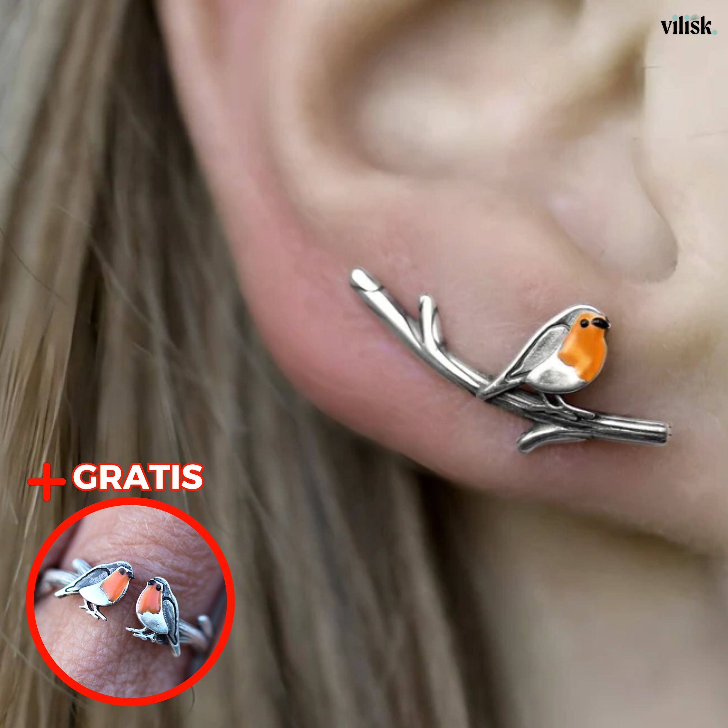 CharmAura | Roodborst Oorbellen + Gratis Ring