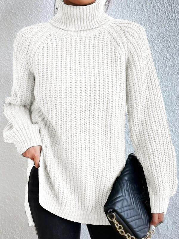 Ribstrikket sweater med rullekrave