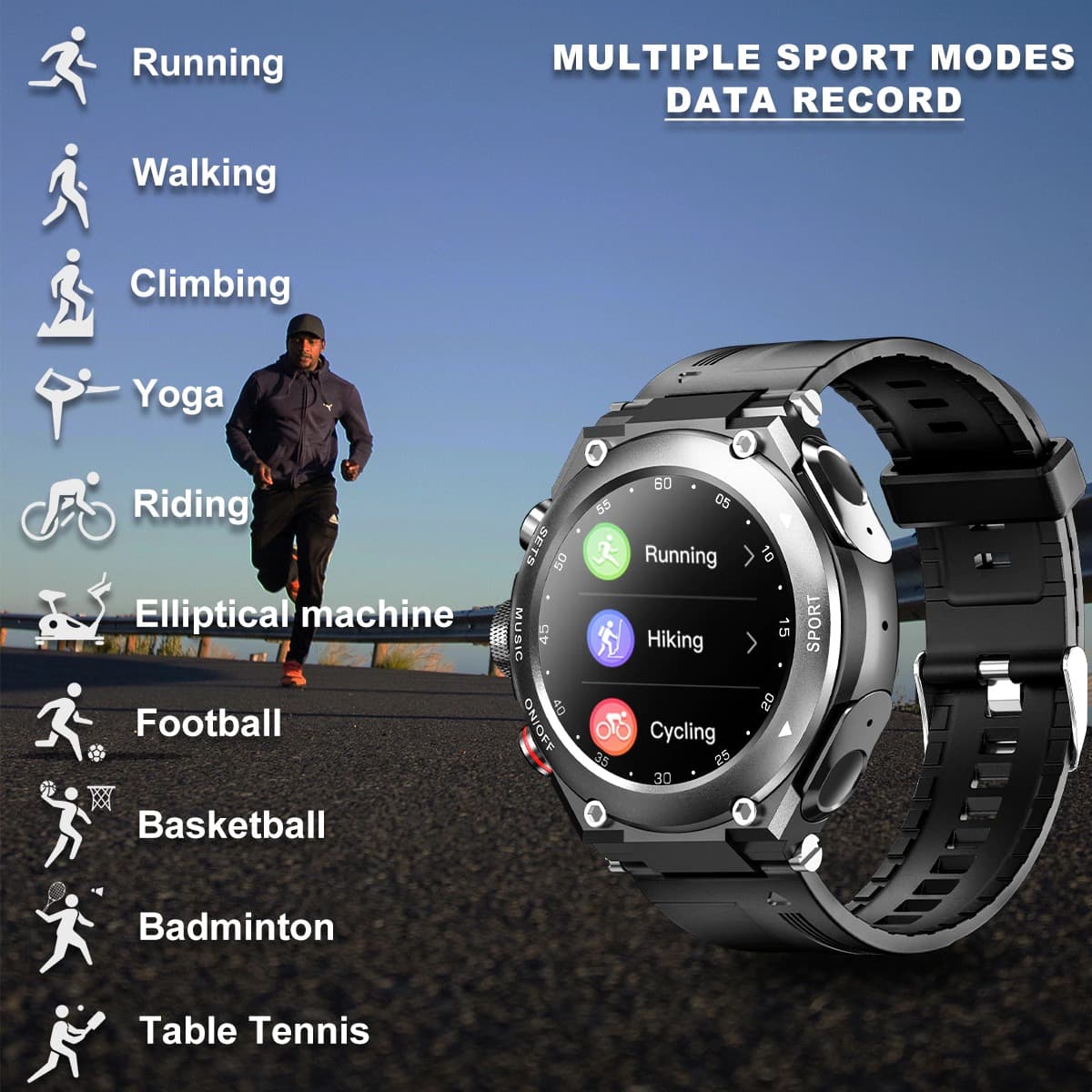 Restro™ - Sports Smartwatch med trådløse høretelefoner (fungerer med iPhone og Android) 